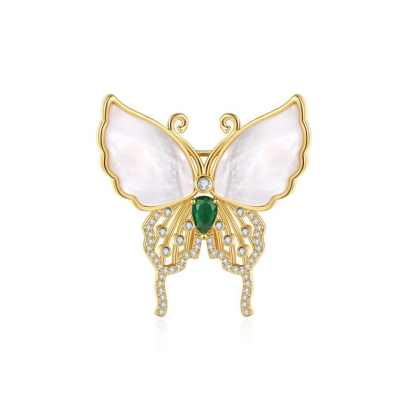 Fashion Gold Copper And Diamond Butterfly Brooch