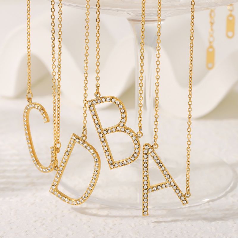 Fashion D Stainless Steel Diamond Letter Necklace