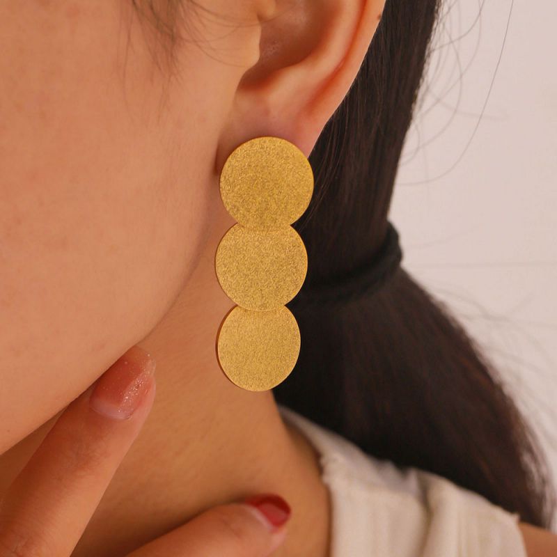 Fashion Gold Stainless Steel Round Earrings 