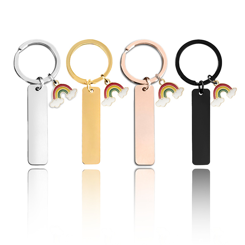 Fashion Rose Gold Metal Dripping Rainbow Strip Keychain