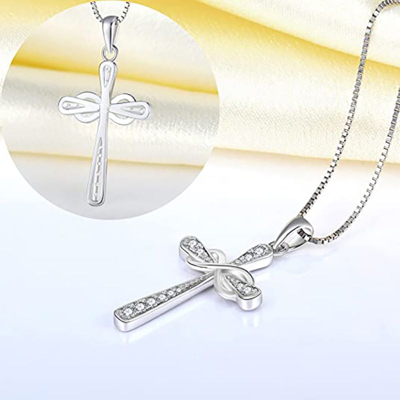 Fashion Silver Copper Diamond Cross Necklace