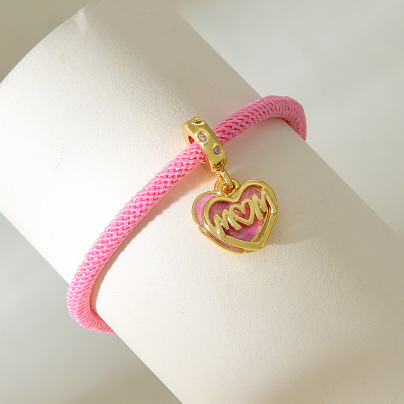 Fashion Pink Copper Inlaid Zircon Love Letter Mom Pendant Braided Bracelet