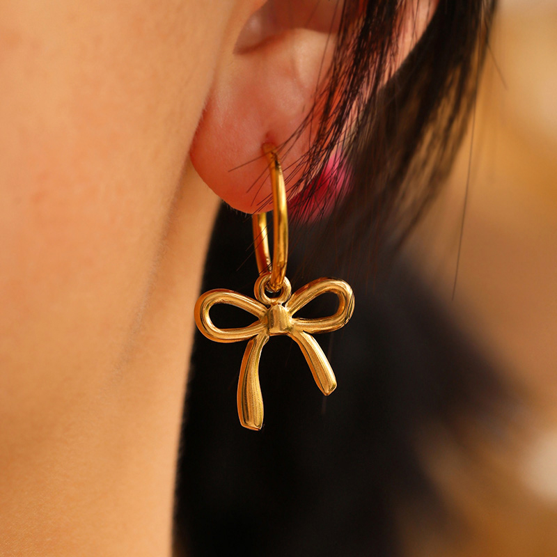 Fashion Golden 1 Titanium Steel Bow Earrings 