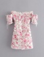 Fashion Pink Floral Strap Shoulder Breasted Buckle Dress