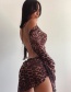 Fashion Leopard Round Neck Printed Flare Sleeve Backpack Hip Dress