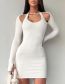 Fashion White Polyester Hollow Halter Long Sleeve Hip Pack Dress