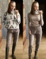 Fashion Grey Cotton Letter Print Hooded Sweatshirt And Foot Guard Pants Suit