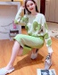 Fashion Pink Clothes + Green Skirt Knitted Love Embroidered Striped Bow Skirt Set