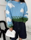 Fashion Blue Blue Sky And White Cloud Print Pullover Sweater