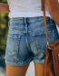 Fashion Blue Buttoned And Ripped Denim Shorts