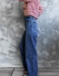 Fashion Dark Blue High-rise Denim Wide-leg Trousers