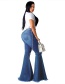 Fashion Light Blue 1 High-waist Stretch-pierced Wide-leg Flared Pants