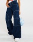 Fashion Navy Blue Wide-leg Denim Trousers With Large Pockets