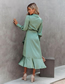 Fashion Green Irregular Long-sleeved Dress With Ruffles