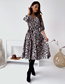 Fashion Apricot Flower Printed V-neck Long-sleeved Lace-up Dress