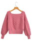 Fashion Green Solid Color Square Neck Long Sleeve Twist Knit Pullover Sweater