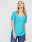 Fashion Blue Pure Color Decorated T-shirt