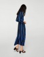Fashion Black+blue Stripe Pattern Decorated Dress