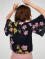 Fashion Navy Flowers Pattern Decorated Short Sleeves Blouse