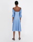 Fashion Blue Pure Color Design Short Sleeves Long Dress