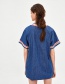 Fashion Blue V Neckline Design Short Sleeves Dress