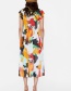 Fashion Multi-color V Neckline Design Dress