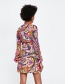 Fashion Multi-color V Neckline Design Flower Pattern Dress