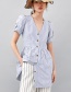 Fashion Blue V Neckline Design Stripe Pattern Decorated Dress