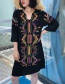 Fashion Black Flower Pattern Decorated Long Sleeves Dress