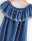 Fashion Blue Off-the-shoulder Design Pure Color Dress
