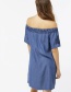 Fashion Blue Pure Color Decorated Off The Shoulder Dress