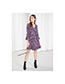 Fashion Purple V Neckkline Design Flower Pattern Dress