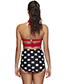 Sexy Black+plum Red Off-the-shoulder Design Dots Pattern Swimwear(2pcs)