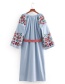 Fashion Light Blue Round Neckline Design Flower Pattern Dress