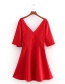Fashion Red V Neckline Design Pure Color Dress