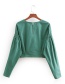 Fashion Green Round Neckine Design Pure Color Blouse