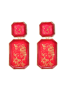 Fashion Red Alloy Resin Square Earrings