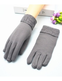 Fashion Gray Wide-brimmed Lace-brushed Five-finger Gloves