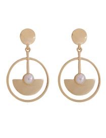 Fashion Gold Pearl Geometric Metal Circle Cutout Fan Earrings