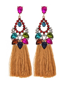 Fashion Ginger Alloy Rhinestone Hollow Water Drop Long Tassel Stud Earrings