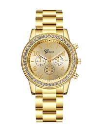 Fashion Golden Quartz Watch With Diamonds And Three Eyes
