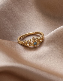 Fashion Blue Zircon Crown Love Heart Open Ring