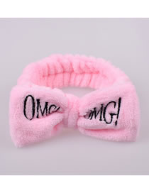 Fashion Pink Bow-knot Letter Embroidery Wide Elastic Headband