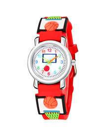 Fashion Red 4d Embossed Basketball Sports Childrens Watch