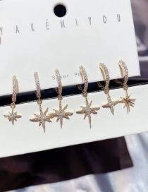 Fashion Real Gold Plated Asymmetrical Copper Zircon Earrings Set