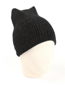 Fashion Black Faux Mink Fox Ear Double Knitted Woolen Hat