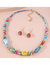 Fashion Color Alloy Geometric Beaded Necklace Stud Earrings Set