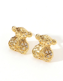 Fashion Gold Brass Diamond Bear Stud Earrings