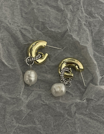 Fashion Gold Alloy Diamond Drop Pearl Geometric Stud Earrings