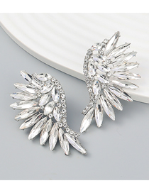Fashion Silver Color Alloy Diamond Geometric Wing Stud Earrings